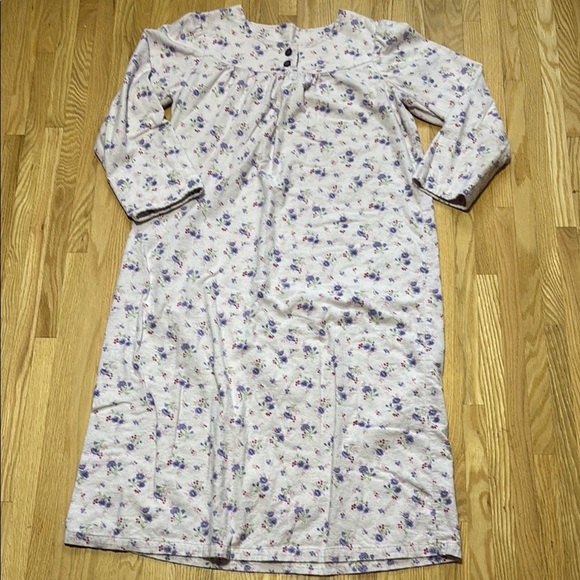 Long Sleeve Full Length Floral 100% Cotton Fleecy Nightgown Nightie Pajamas PJs - Picture 1 of 7